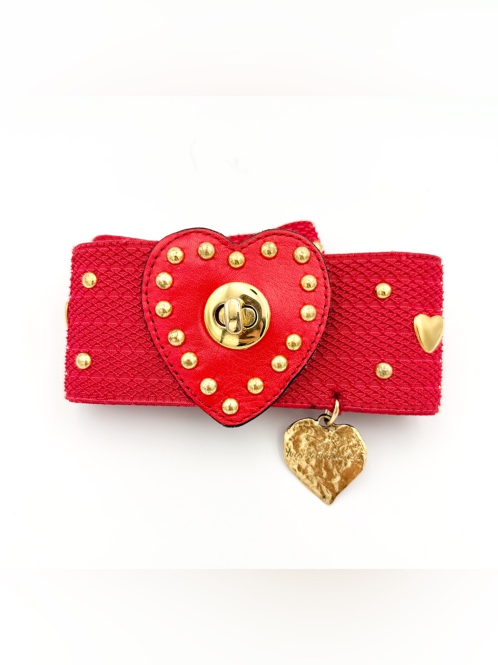 Yves Saint Laurent Vintage Heart Statement Waist Belt Red Elastic 80 32 YSL